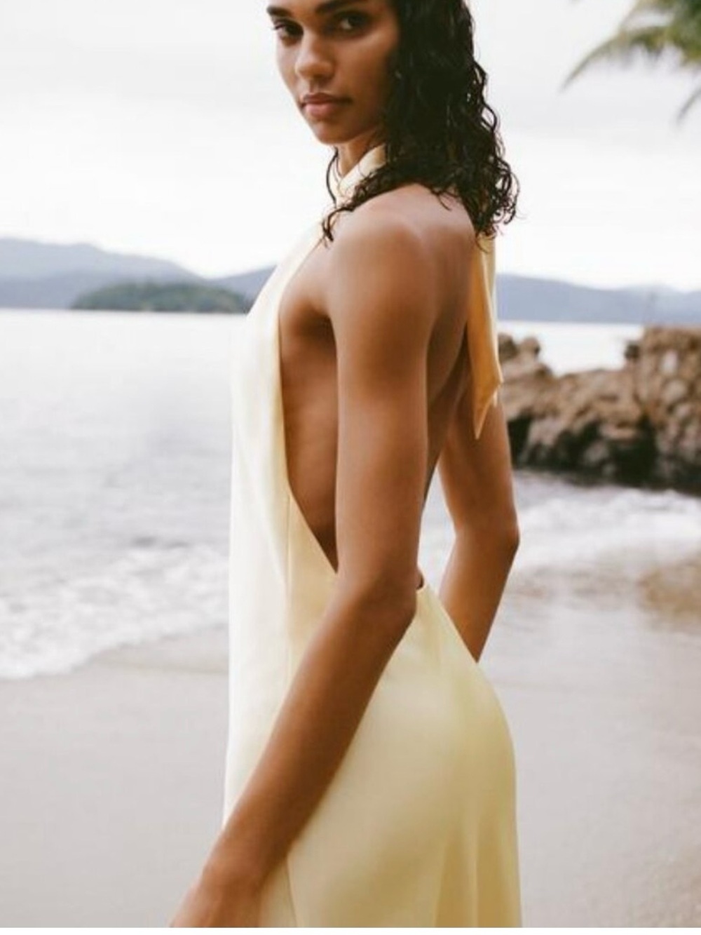 Yellow Zara Halter Satin Dress - Picture 3 of 8